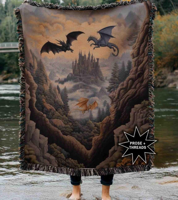Tairn Andarna Sgael Aretia Riorson House Woven Blanket Fourth Wing Merch Iron Flame Onyx Storm Gifts For Book Lovers Booktok Bookstagram