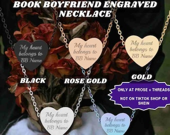 Book Boyfriend Engraved Heart Necklace Romantasy Merch ACOTAR Jewelry Fourth Wing Dark Romance Gifts For Book Lovers