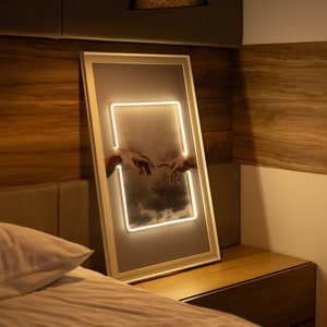 Neon Art, LED Painting &#39;The Creation of Adam&#39; Inspired Art - Modern Illuminated Touch of Michelangelo for Home or Office