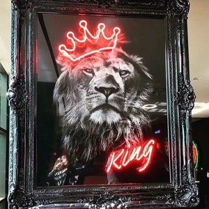 Neon Lion King Sign: LED Wall Art with Crown