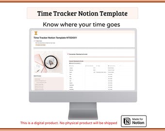 Time Tracker Notion Template, Project Management, Tasks Tracker, Productivity, Organised Notes, Start/Pause Button,