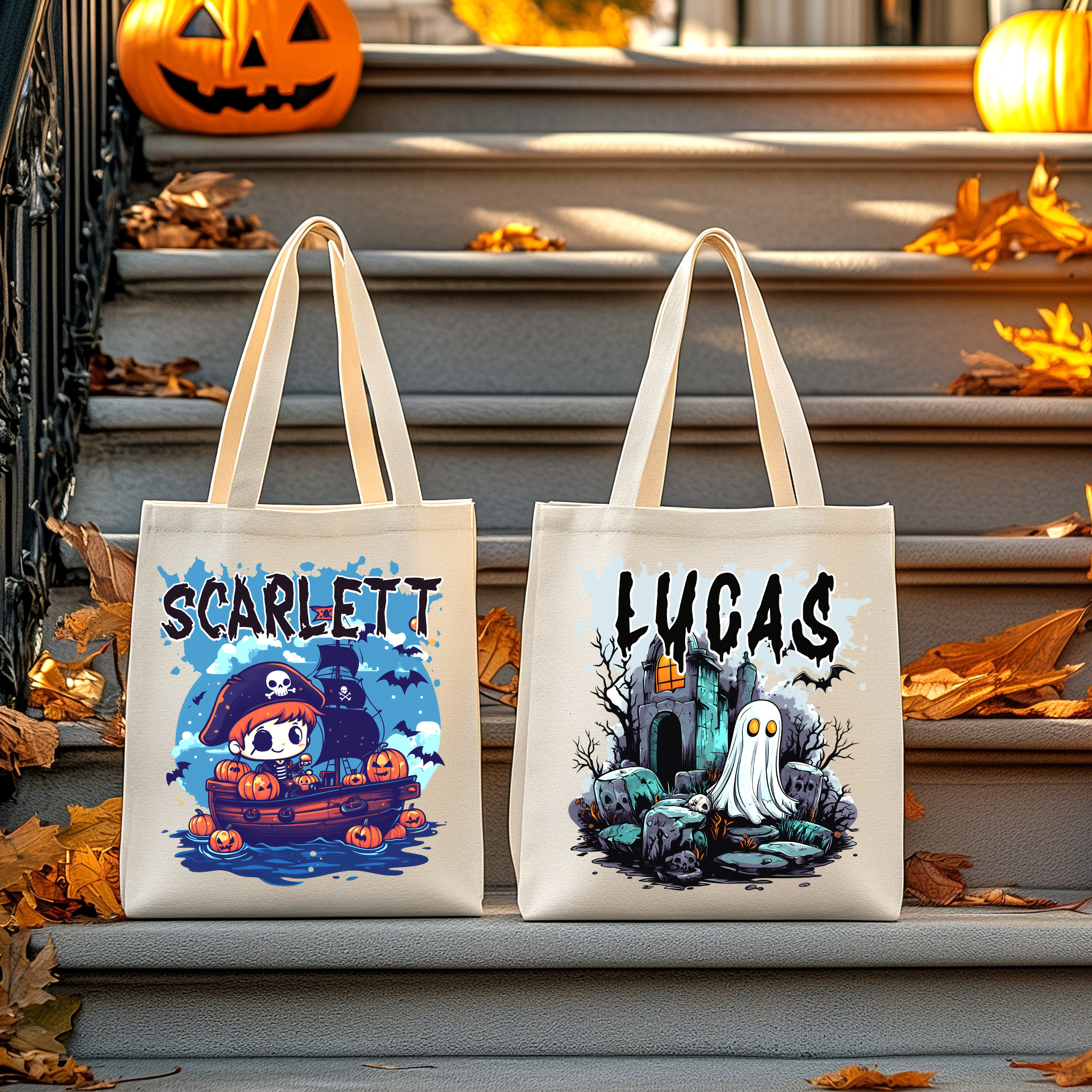 Personalized Halloween Trick or Treat Tote Bag With Custom Name Pumpkin ...