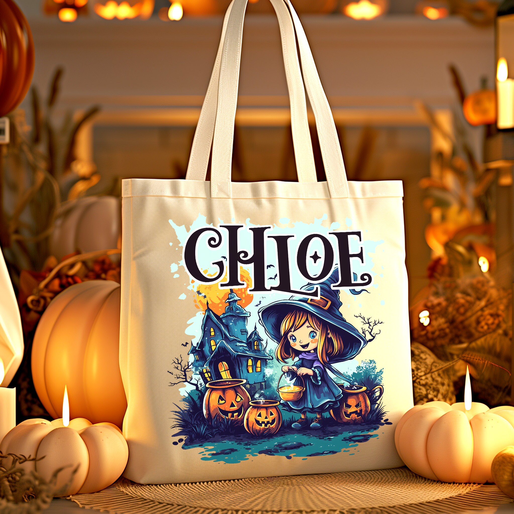 Personalized Halloween Trick or Treat Tote Bag With Custom Name Pumpkin ...