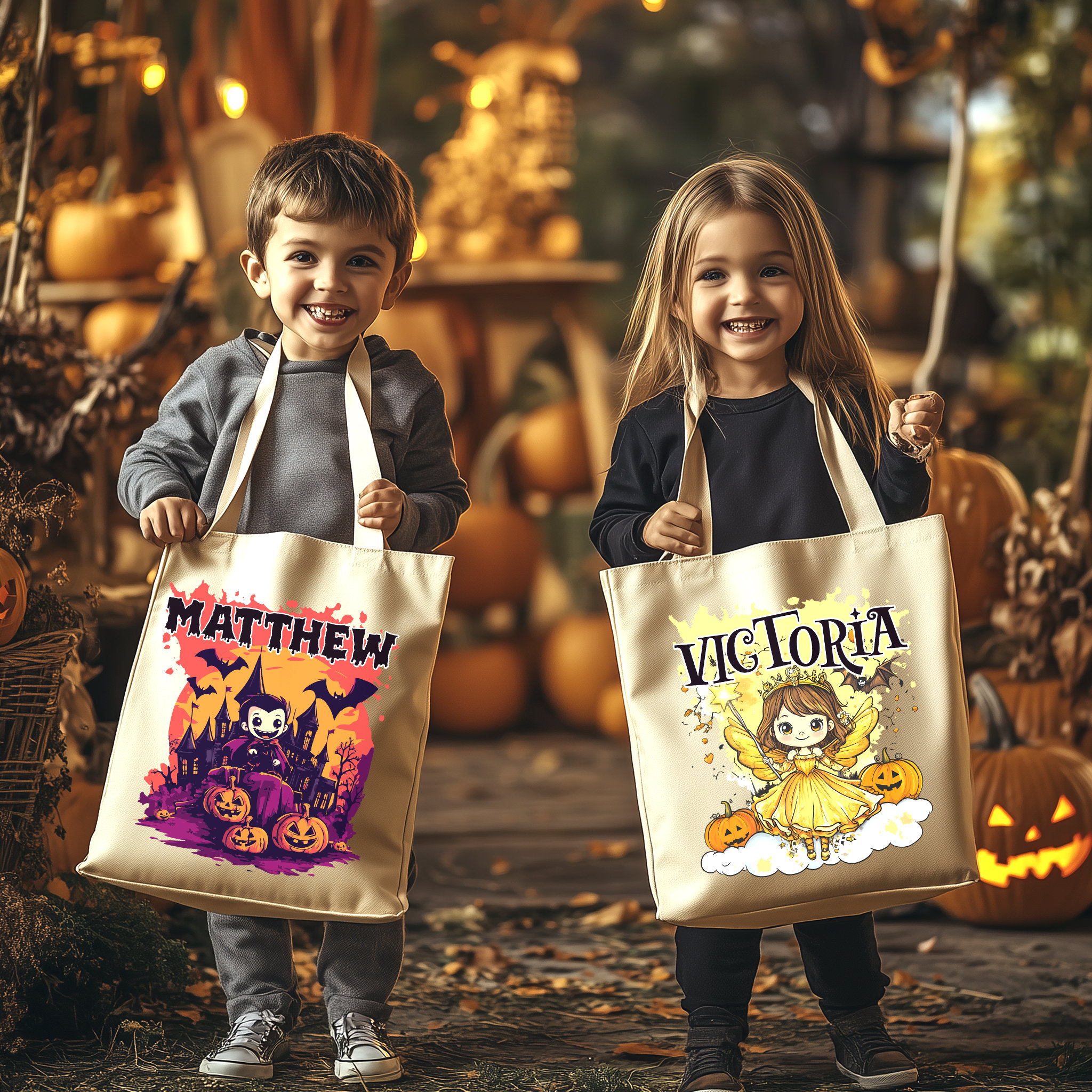 Personalized Halloween Trick or Treat Tote Bag With Custom Name Pumpkin ...