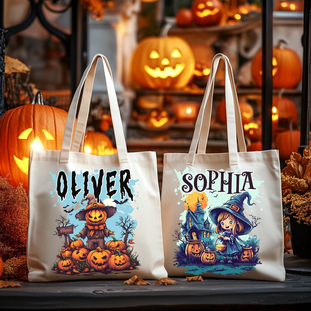 Personalized Halloween Trick or Treat Tote Bag With Custom Name Pumpkin ...