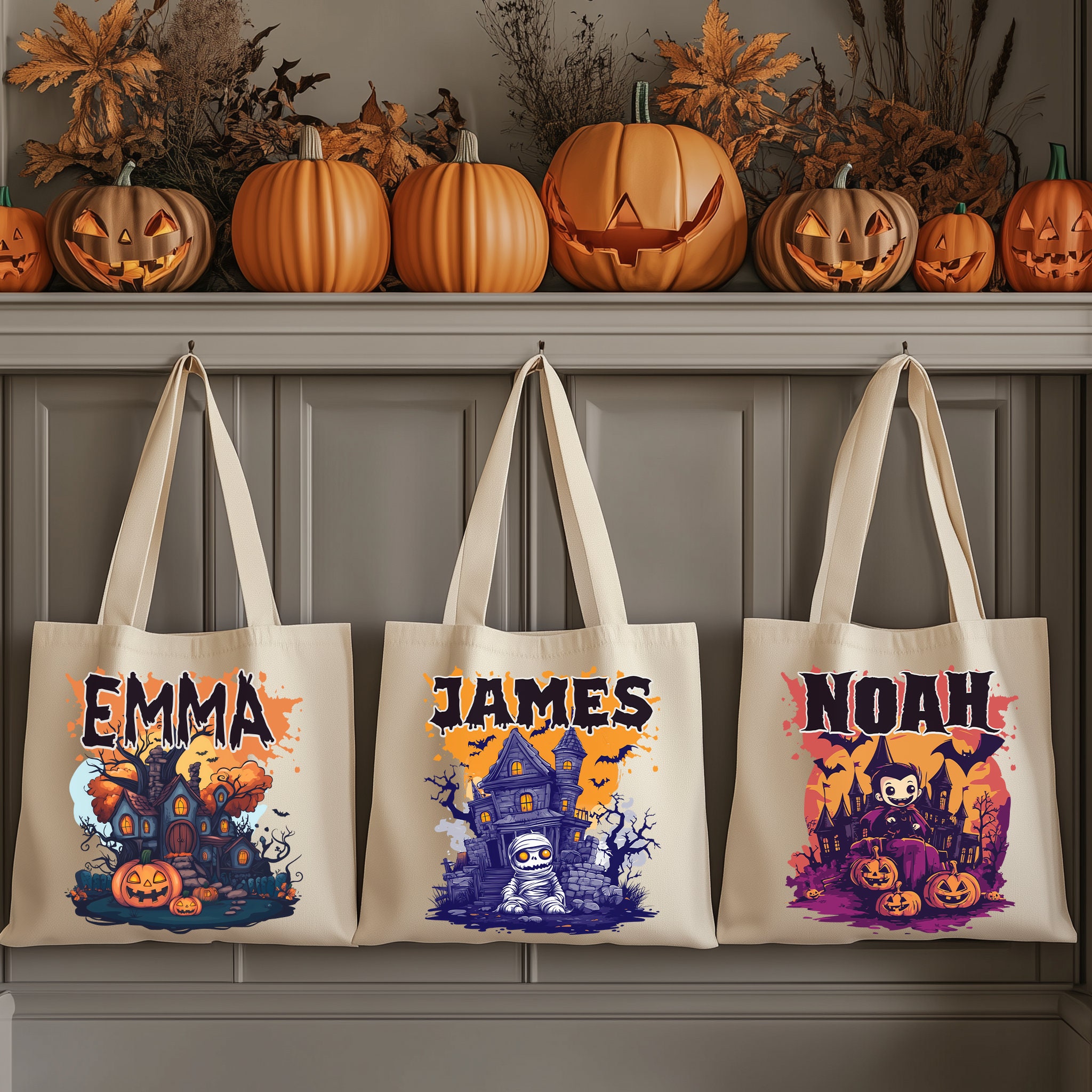 Personalized Halloween Trick or Treat Tote Bag With Custom Name Pumpkin ...