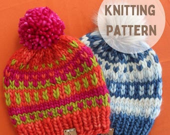 PATRÓN DE TEJIDO - Gorro Chalet - Tallas niño + adulto - Proyecto de trabajo de color súper rápido y fácil