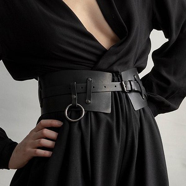 Wide Leather Belt Leather Corset Belt Wide Waist Corset Belt Black Corset Belt Leather Steampunk Harness Retro Style Vintage Gift for Her