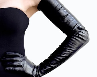 Gants longs en cuir pour dames Gants d'opéra faits à la main Gants vintage Gants pour femmes Gants noirs Gants d'hiver Cadeau pour son cadeau de la Saint-Valentin