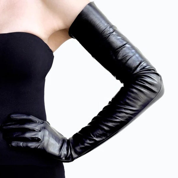 Gants longs en cuir pour dames Gants d'opéra faits à la main Gants vintage Gants pour femmes Gants noirs Gants d'hiver Cadeau pour son cadeau de la Saint-Valentin