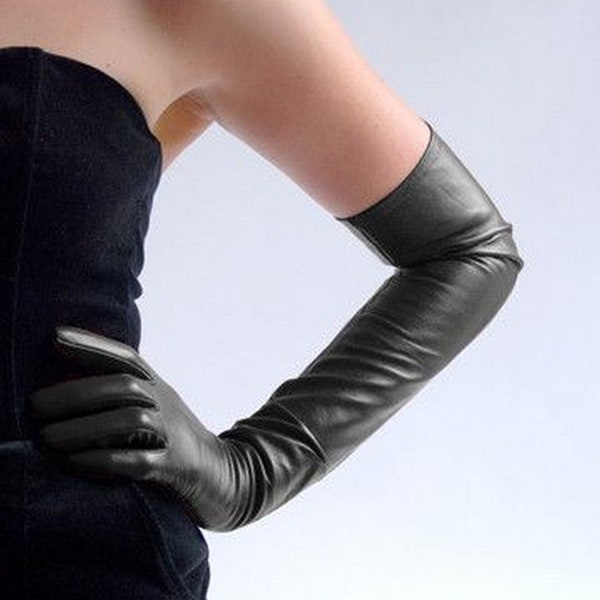 Custom Ladies Long Leather Gloves Handmade Opera Minimalist Vintage Women Black Wedding Bridesmaid Winter Gloves Christmas Gift For Her