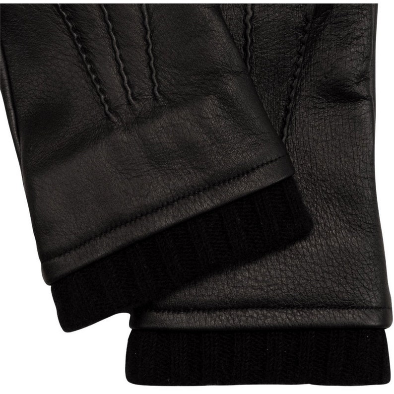 Handmade Sheepskin Black and Brown Women Winter Gloves Leather Touchscreen with Soft Deerskin and Lined with Wool Warm Gift for Her and Him image 4