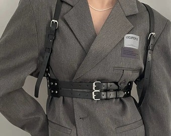 Pettorina per donna in pelle Cintura con spallacci Cintura per pettorali Reggicalze in pelle Cintura per imbracatura in vita