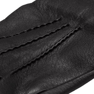 Handmade Sheepskin Black and Brown Women Winter Gloves Leather Touchscreen with Soft Deerskin and Lined with Wool Warm Gift for Her and Him image 5