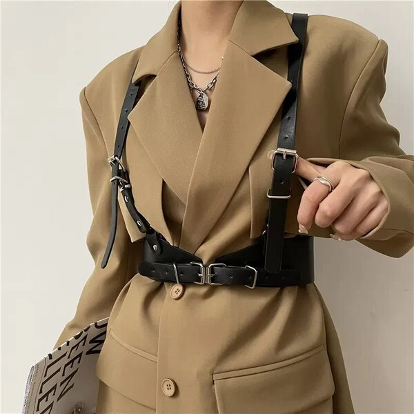 Harness belt women, Leather waist belts for women, Leather suspender harness, Leather shoulder harness, Leather chest harness for women
