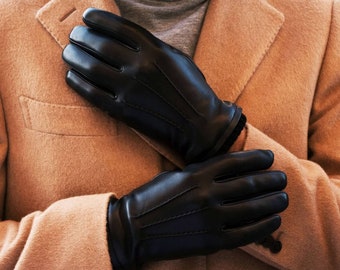Handmade Deerskin Leather Lined with Wool High Quality Black Brown Soft Sheepskin Leather Men Women Warm Winter Gloves Gift for Him Her