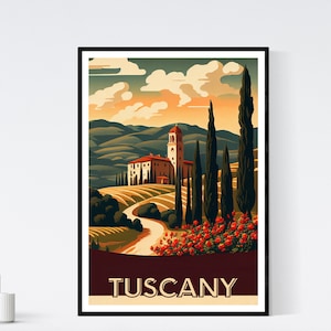 Italië afdrukbaar, reisposter, Toscane, vintage kunst aan de muur, instant download, digitale download, reissouvenir, kunst aan de muur decor