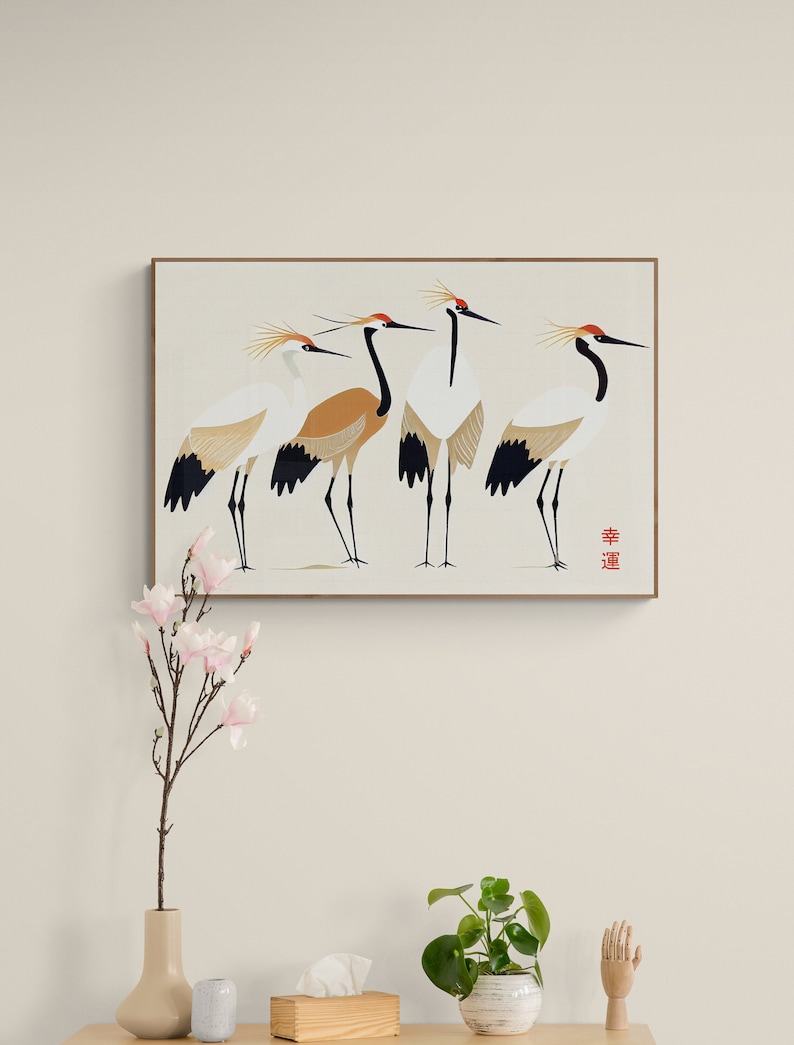 Vintage Japanese Crane Art Print Crane Wall Art Japanese Home Etsy