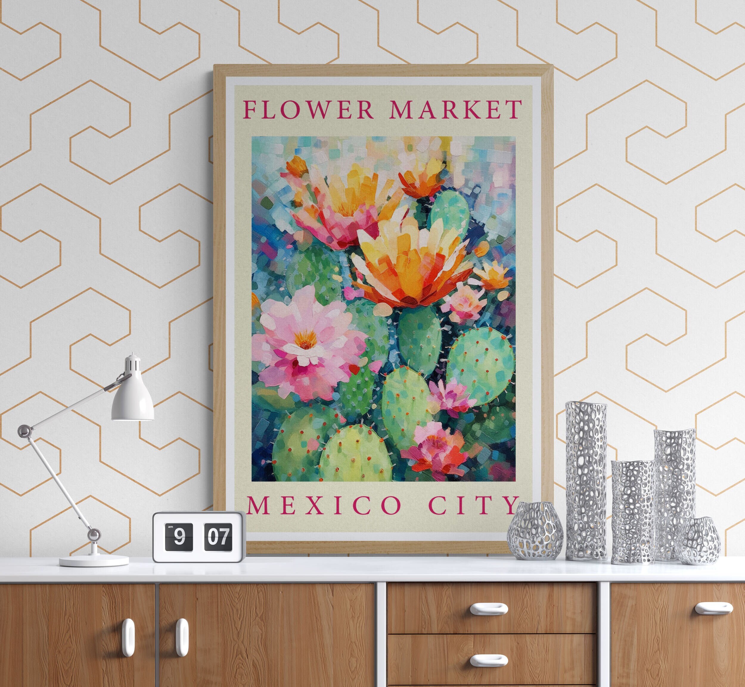 Flower Market Mexico City Print Cactus Print Flower Market Prints
