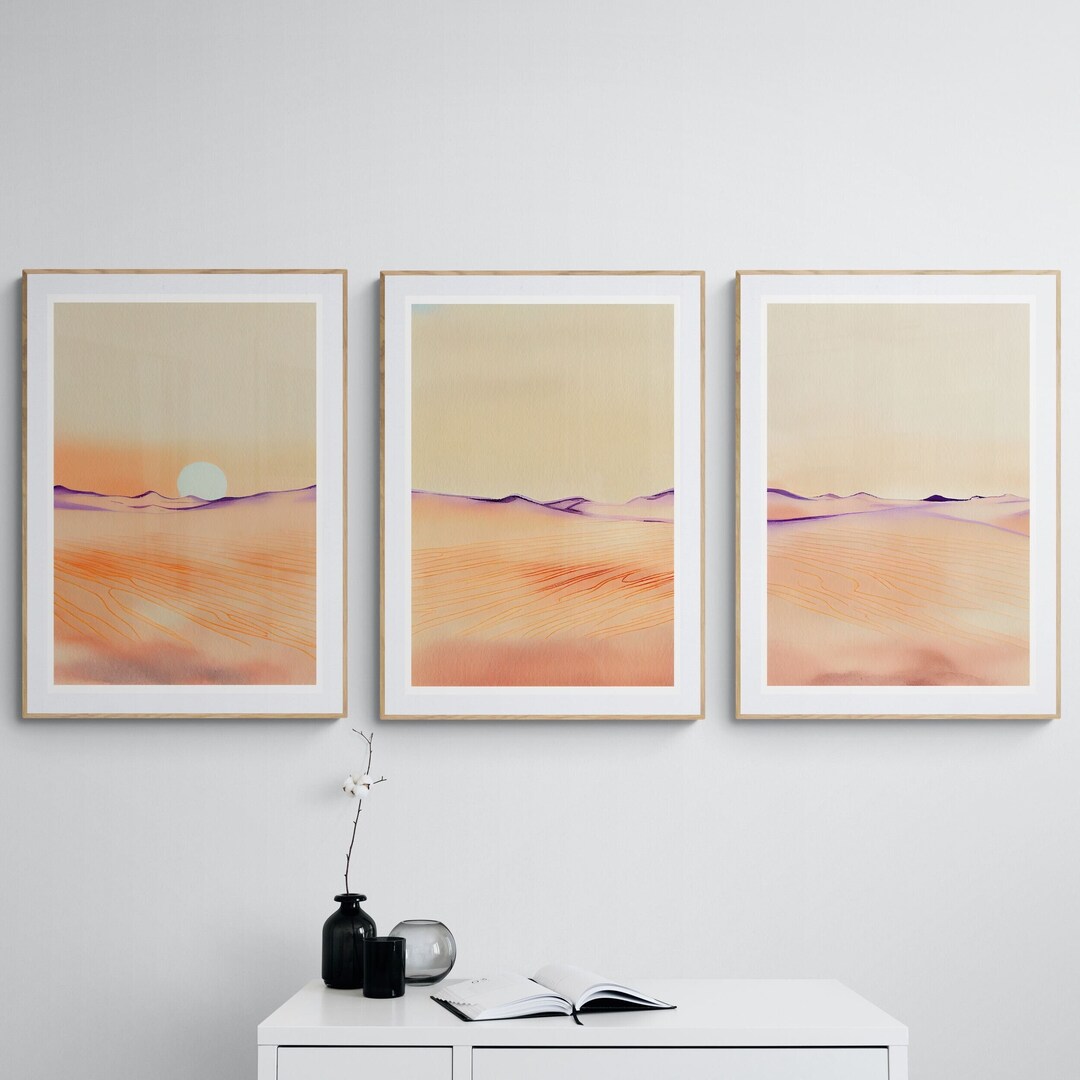 Desert Triptych Wall Art Set of 3 Piece Abstract Boho Orange Sunset ...
