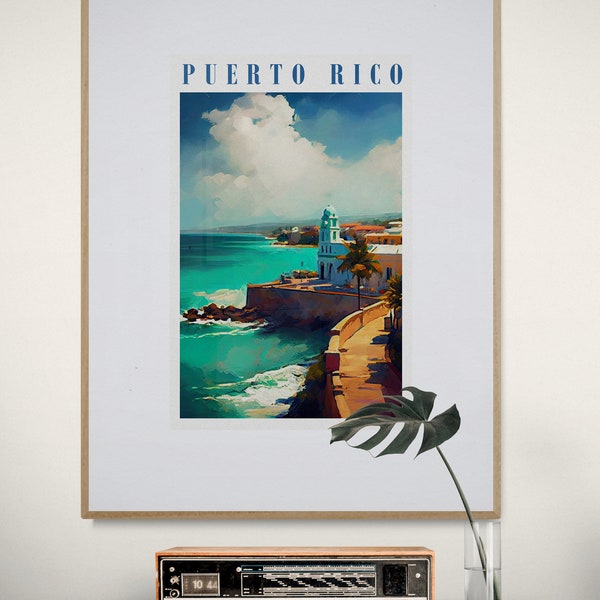 Digital Download Puerto Rico Art Print - Perfect For Wall Decor, Coastal View of Puerto Rico Vintage, Instant Printable Puerto Rico Gift