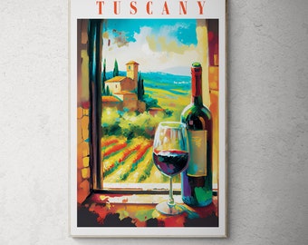 Tuscany Wine Digital  Print Tuscany Wall Decor Wine Lover Gift Italy Wall Art Tuscany Italy Tuscany Postcard Travel Room Decor Italy Artwork