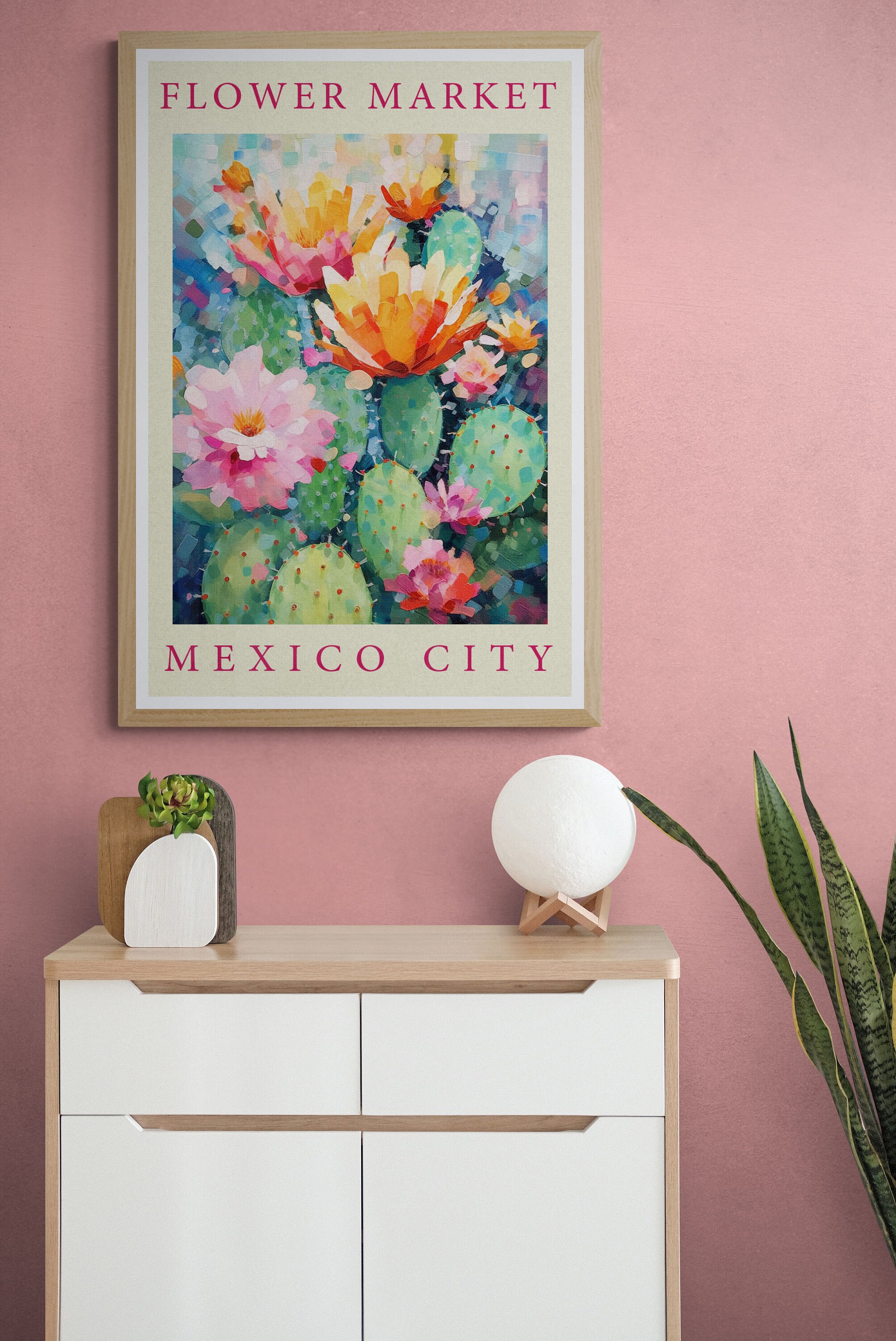 Flower Market Mexico City Print Cactus Print Flower Market Prints
