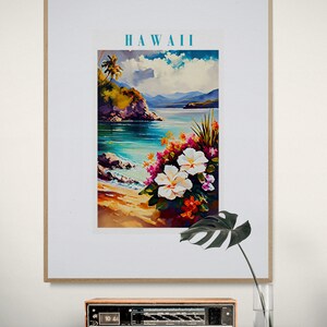 Hawaii Digital Landscape Print Hawaii Wall Decor Tropical Hawaii Vintage Poster Flower Art Print Vintage Hawaii Landscape Tropical Art