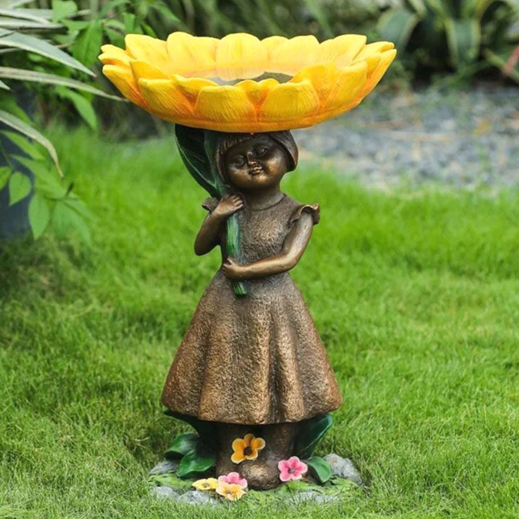 Sunflower Bird Bath Garden Ornament Sunflower Bird Bath Resin Etsy