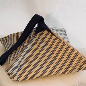 Sac à tarte, réversible, sac à gâteaux rayé bleu