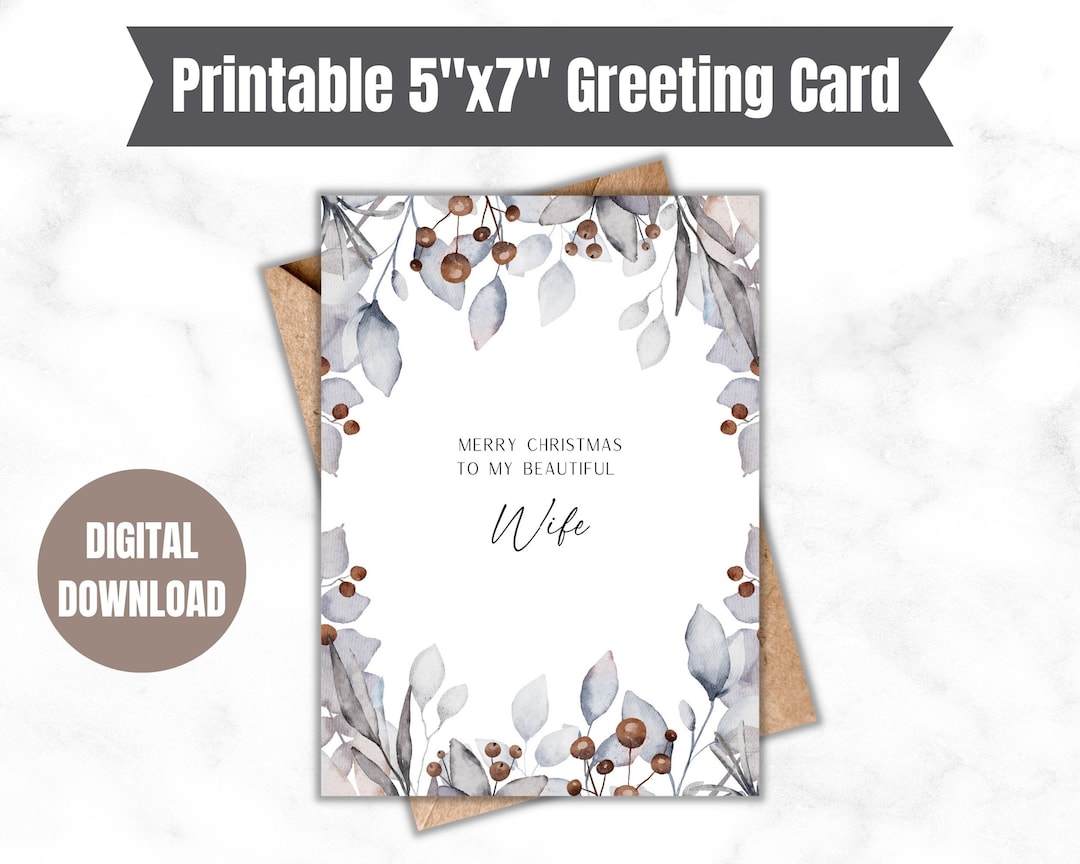 Printable Christmas Card for Your Wife, Xmas Gift Card for the Holidays ...