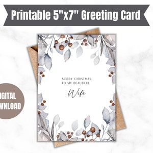 Cartão de Natal imprimível para sua esposa, cartão de presente de Natal para os feriados, download digital cartão romântico de Natal, presente de esposa de Natal
