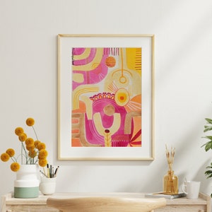 dipinto astratto originale, stampe rosa da parete, regalo per una nuova casa, regalo di stampa artistica rosa per un nuovo lavoro, arte retrò moderna, poster contemporanei
