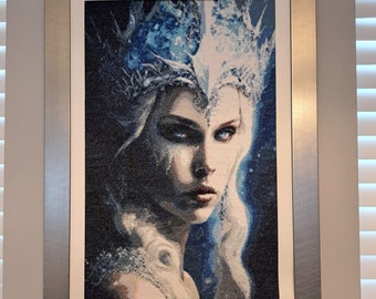 Cross stitch gobelin 'The Ice Queen'/Tapestry/High quality art piece ready to hang at home/Large size - 50x75cm/Cotton materials/Home decor
