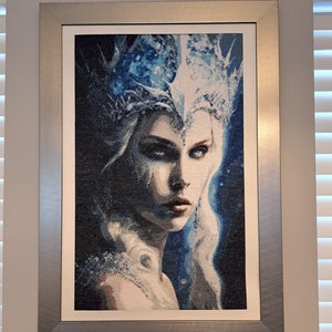 Cross stitch gobelin 'The Ice Queen'/Tapestry/High quality art piece ready to hang at home/Large size 50x75cm/Cotton materials/Home decor image 1