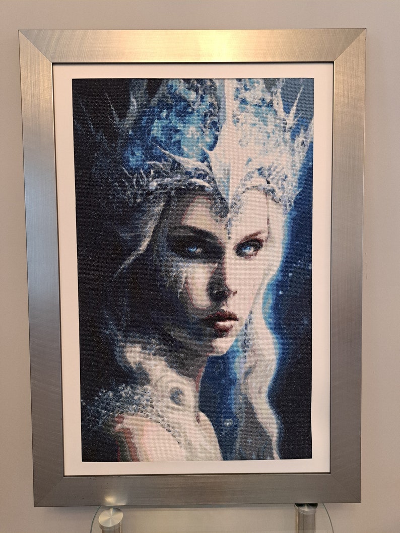 Cross stitch gobelin 'The Ice Queen'/Tapestry/High quality art piece ready to hang at home/Large size 50x75cm/Cotton materials/Home decor image 5