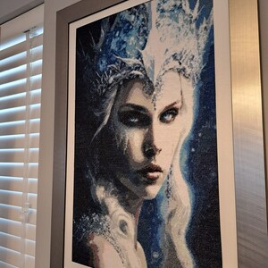 Cross stitch gobelin 'The Ice Queen'/Tapestry/High quality art piece ready to hang at home/Large size 50x75cm/Cotton materials/Home decor image 2