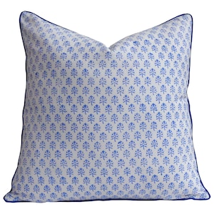 Booti Blue Indian Hand Block Print Cotton Cushion Cover with Piping | Cotton Cushion Cover