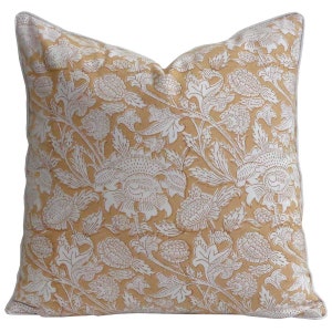 Amarnath Beige Indian Hand Block Print Cotton Cushion Cover with Piping | Cotton Cushion Cover