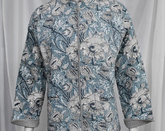 Block Printed Reversible Cotton Quilted Jacket | Block Print Kantha Jacket