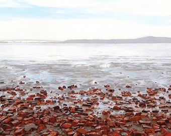 Bricks at Kingston Point Beach, NY - Photorealistic Gouache Painting - Art Print by April Warren