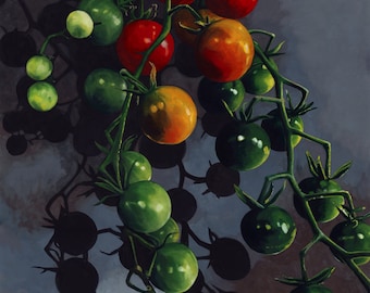 Red Currant Tomatoes - Photorealistic Gouache Painting - Art Print by April Warren