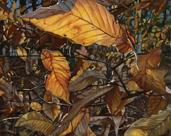 Autumn Leaves - Photorealistic Gouache Painting - Art Print by April Warren
