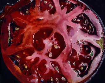 Black Krim Tomato - Photorealistic Gouache Painting - Art Print by April Warren