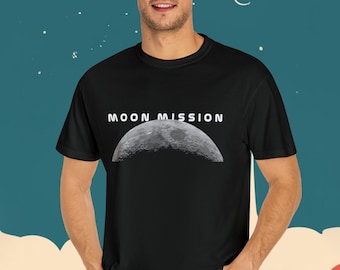 Moon Mission T-Shirt: Lunar Expedition, Unisex Garment-Dyed Cotton Tee