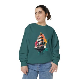 Pirate Ship Sweatshirt: Caribbean Graphic, Unisex Cotton-Blend