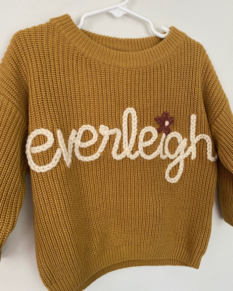Custom hand embroidered baby name sweater, Toddler infant baby name sweater, oversized chunky name sweater, custom baby sweater image 3