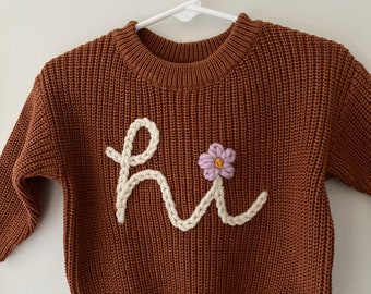Custom hand embroidered baby name sweater, Toddler infant baby name sweater, oversized chunky name sweater, custom baby sweater