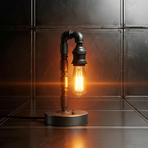 Steampunk Lamp Vintage Handmade Adjustable Pipe with Reclaimed Gears Rustic Farmhouse Industrial Decor - Heavy Duty Metal Table Lamp