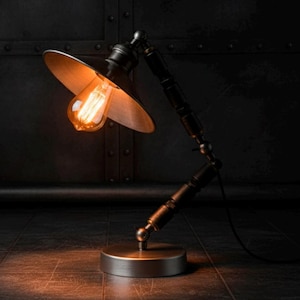 Steampunk Lamp Vintage Handmade Adjustable Pipe with Reclaimed Gears Rustic Farmhouse Industrial Decor - Heavy Duty Metal Table Lamp
